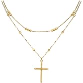 Mikovivi 2pcs Gold Cross Necklace for Women, Adjustable Trendy Double Chain Cross Necklace with Extended Chain for Women Jewelry Accessories