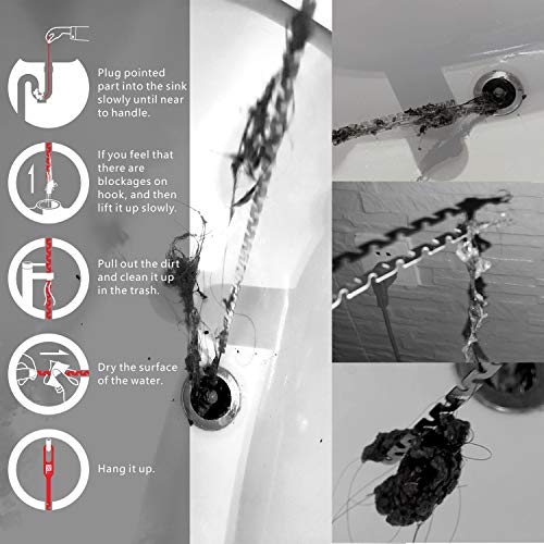 Stainless Steel 27.5inch Hair Drain clog remover, Drain Hair Cather Shower Drain Hair Trap Drain Cleaning Tool Drain Clog Remover 3 Pack