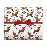 Merry Reindeer Jumbo Rolled Gift Wrap - 1 Giant Roll, 23 Inches Wide by 35 feet Long, Heavyweight, Tear-Resistant, Holiday Wrapping Paper