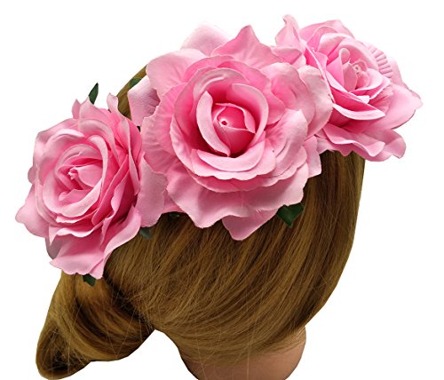 Sanrich 4pcs/pack Mexican Hair Flowers Pink Fabric Rose Hair Flowers Clips Hairpin Brooch Hair Accessory Wedding Party Headpieces (pink) - Thumbnail 7