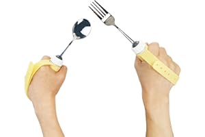 Fstcrt Adaptive Utensils Spoons Forks Set Weighted, Non-Slip Handles & rubber strap, for Hand Tremors & Muscle Weakness, Arthritis, Parkinson’s, Elderly; Dishwasher Safe,Stainless Steel