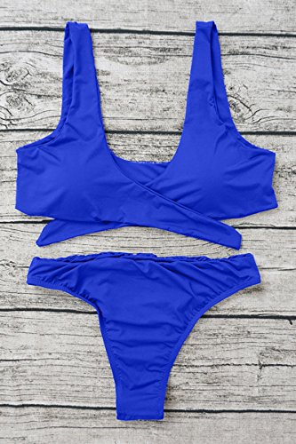 ESONLAR Navy Front Knotted Active Crop Top High Waist Bikini Swimsuit for Women XL