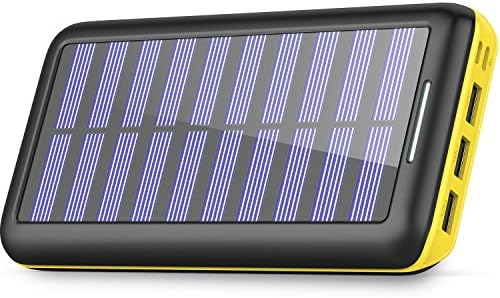 Solar Charger 24000mAh Power Bank,PLOCHY Portable Charger Solar Phone Charger with Lightning &amp; Micro Input and 3 USB Port External Battery Pack for iPhone, Samsung Galaxy and More