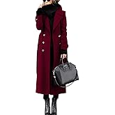 ebossy Women‘s Winter Double Breasted Wool Coat Elegant Notched Lapel Belted Mid Long Pea Trench Coat