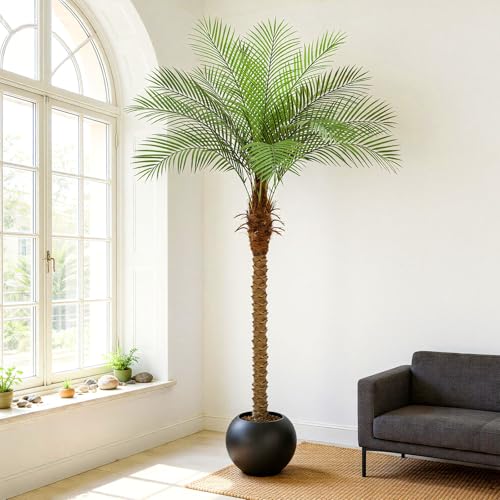 ZEEOZE 210cm Artificial Palm Tree Phoenix Artificial Tall Palm Trees with 15 Adjustable Leaves Artificial Plants Phoenix for Outdoor Patio Pool Home Office Living Room Garden (1 Unit, 210cm)