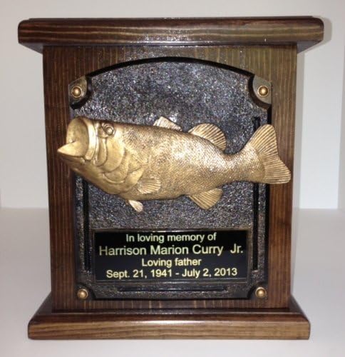 Bass Fish Wooden Cremation Urn, Wood Funeral Urns W/Engraving