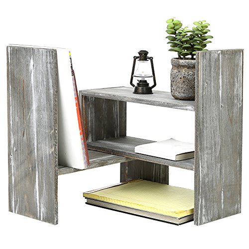 Distressed Gray Wood Adjustable Desktop Bookshelves, Countertop Display