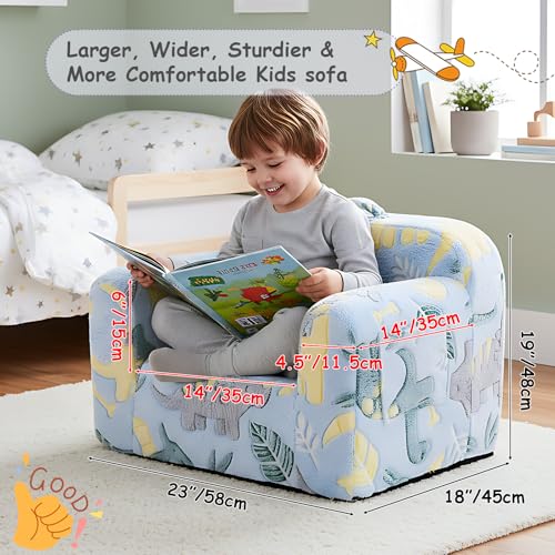Tiita Kids Sofa, Childrens Couch with Carry Handle, Portable Toddler Foam Sofa Couch,Nursery Kids Couch, Lightweight Kids Chair for Playroom, Dorm Room, Small Space,Faux Fur Dinosaur