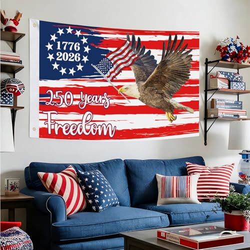 250 Anniversary USA Flag 3x5 Outdoor American Flag Double Sided 3-Ply 1776-2026 250 Years of Freedom Patriotic Flags Banner for 4th of July Memorial Independence Veterans Labor Armed Forces