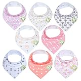 Baby Bandana Drool Bibs for Girls - Super Absorbent Organic Cotton Bandana Bibs - Baby Drool Bib - Teething Bibs - Handkerchief Bibs for Infant, Toddler - 8-Pack Bib Set - Bib Girl (Pink Dreams)