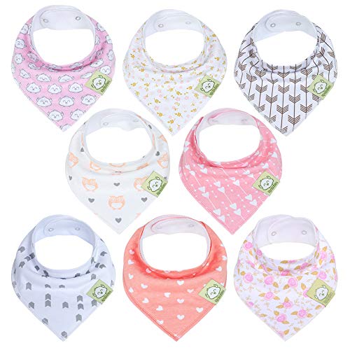 Baby Bandana Drool Bibs for Girls - Super Absorbent Organic Cotton Bandana Bibs - Baby Drool Bib - Teething Bibs - Handkerchief Bibs for Infant, Toddler - 8-Pack Bib Set - Bib Girl (Pink Dreams)