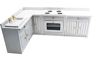 SXFSE Dollhouse Decoration Accessories,1:12 Dollhouse Miniature Furniture Wooden Kitchen Cabinet Set Freely Combined (White)