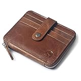 Badiya Retro Men's Genuine Leather Coin Purse with Card Holder Zipper Pouch Wallet
