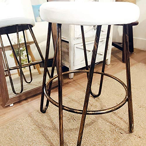 CANDIKO White & Bronze Round Makeup Vanity Chair Velvet Upholstered Metal Stool Bedroom Iron Room Bench Bathroom Ottoman with Footrest Ring - Small