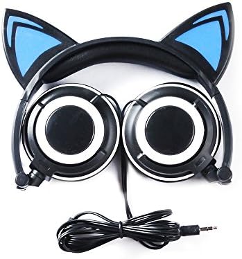 Cat Ear Headphones, InOpera Wired On-ear Folded Cosplay Fancy Headsetss with LED Flash light for iPhone 6S,Anroid Mobile Phone Computer (Black)