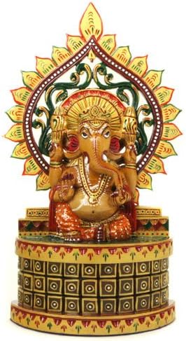 Hand Carved & Hand Painted Wooden Ganesh Statue