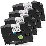 Wonfoucs Compatible Label Tape Replacement for Brother TZ TZe Tape 12mm 0.47 inch Laminated White Brother PTouch Label Maker Tape TZe-231 Work with Brother P-Touch PT-D210 PTH100 PT-1880, 4 Pack
