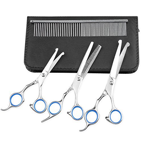 image for FlyCreat 4PCS Stainless Steel Dog Grooming Scissors, Rounded Tips Curv