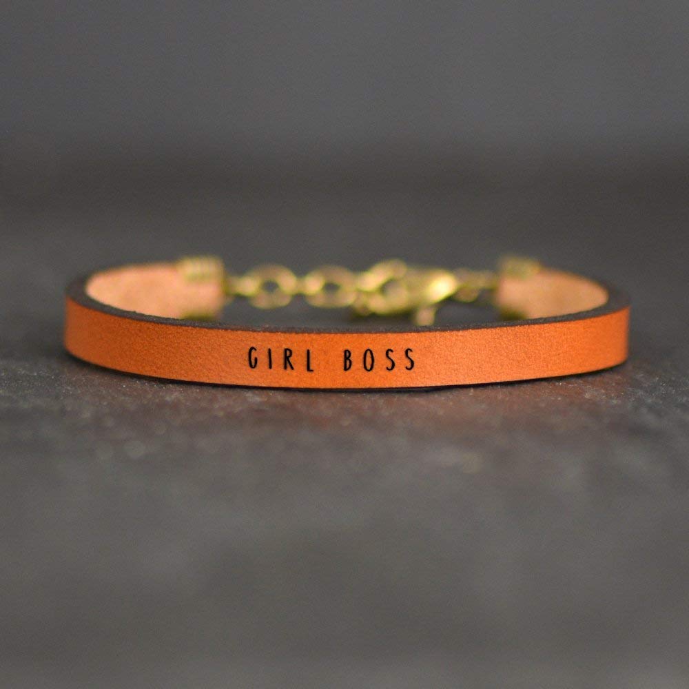 Girl Boss Gifts for Women, Engraved Leather Bracelet, Girl