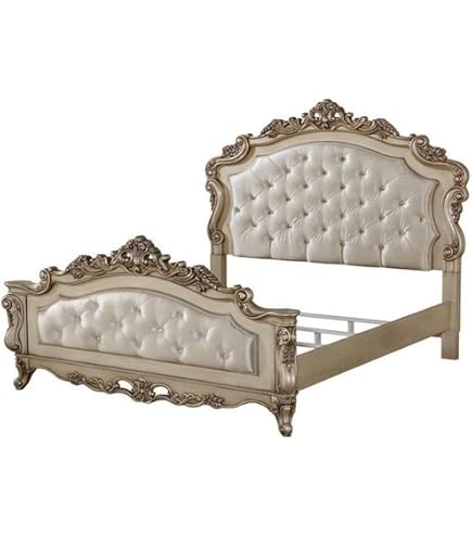 Amazon.com: ACME Furniture Queen Bed, Velvet and Antique Platinum