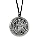 Medalla De San Benito Saint St Benedict Medallion Silver Tone Thick Medal Pendant 24 Inch Black Cord Necklace