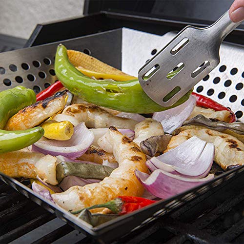 Ranphykx Vegetable Grill Basket - Safe/Clean Porcelain Enameled BBQ Grilling Basket (Large 12"x12"x3") for Veggies, Kabobs, Seafood, Meats - Stainless Steel - Thumbnail 5