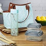 Fit & Fresh Insulated Lunch Bag Kit, includes Matching Bottle and Containers, Westerly Aqua Stamped Rings