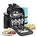 One Savvy Girl Picnic Backpack for 4 with Premium Stainless Steel Tableware - Complete 4 Person Picnic Basket Set w/Blanket, Insulated Food Cooler Bag, Wine Opener, Cheese Board, Napkins & More