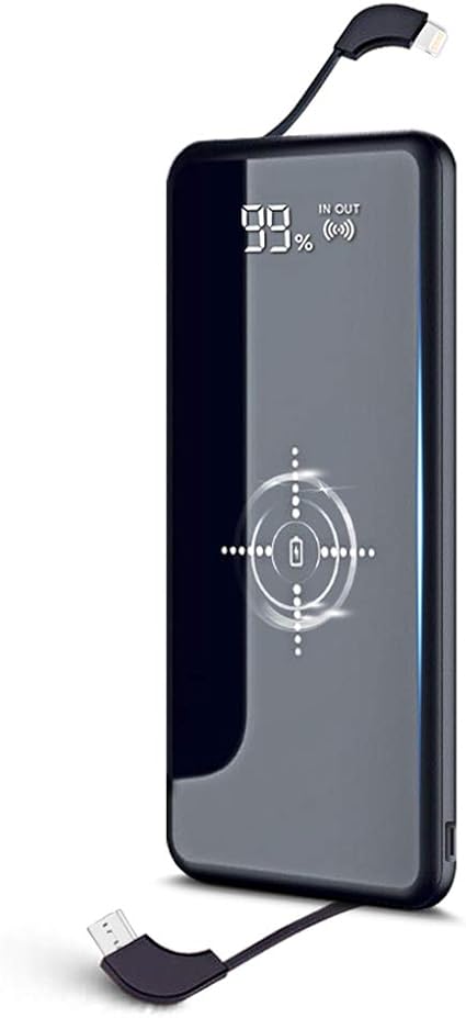 Amazon モバイルバッテリー Qi ワイヤレス充電 ケーブル内蔵 Lcd残量表示 mah 大容量 無線充電器 軽量 薄型 ライトニング Microusb Type Cコネクタ付 Usbポート スマホ 充電器 四台同時充電でき コンパクトで持ち運び便利 置くだけ充電iphone Ipad Android対応