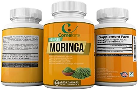 100% Pure Moringa – 800mg per Serving – 60 Veggie Capsules – High Quality Supplement – for Men & Women