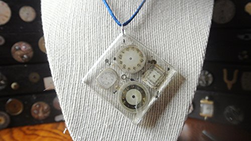 Dial Up The Time- Square resin with watch dials and parts on blue silk chain