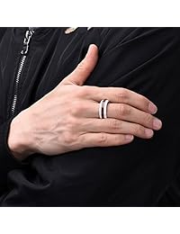 King Will Nature - Anillo de boda de 0.315 in con incrustaciones de madera real para hombre con borde pulido de cerámica blanca