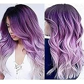 Amnenl Purple Lace Front Wigs Long Ombre Curly Wavy Hair with Dark Roots Hair Wavy Wig Side Part Cosplay Halloween Wigs