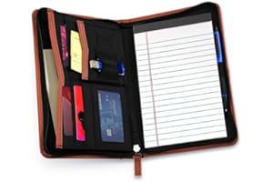 Lcjtop Junior Business Padfolio - A5 PU Leather Portfolio Binder & Zippered Binder Folder with 5 x 8 Writing Pad and Interior Storage Pocket Executive Business Organizer for Men Women,Brown