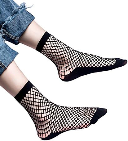Womens Socks Black Fishnet Sheer Ankle Dress Socks 2 Pack (Black)