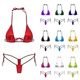 IBTOM CASTLE Womens Sexy Brazilian Halter 2 Pcs Teeny Micro G-String Thong Mini Bikini Sets Swimsuit Shiny Tie Side Swimwear