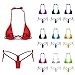 Womens Sexy Brazilian Halter 2 Pcs Teeny Micro G-String Thong Mini Bikini Sets Swimsuit Shiny Tie Side Swimwear