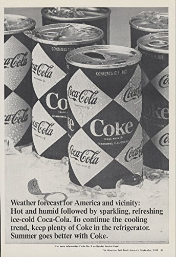1969 Ad Coca Cola Coke Harlequin Cans Hot Humid Summer Ahead - Original Vintage Advertisement