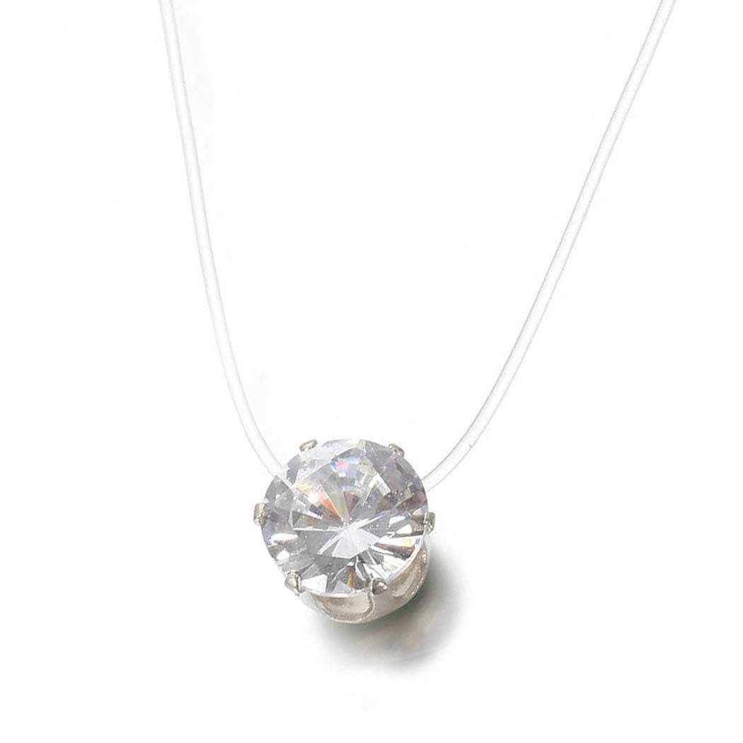 Qenci Women New Fashion Rhinestones Necklace Invisible Transparent Fishing Line Chain Zircon Pendant for Gift