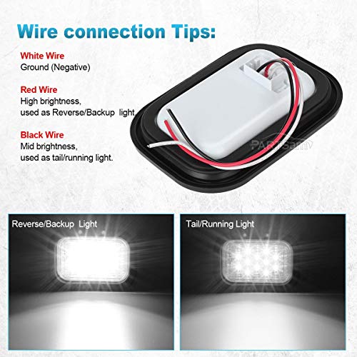 Partsam 2 x 12 LED Truck Trailer Stop Turn Tail Reverse Backup Lights White 5"x3" Flush Mount 12V Sealed, 5x3 Rectangle Rectangular Led White Back-up Tail Lights Grommet Mount - Thumbnail 3