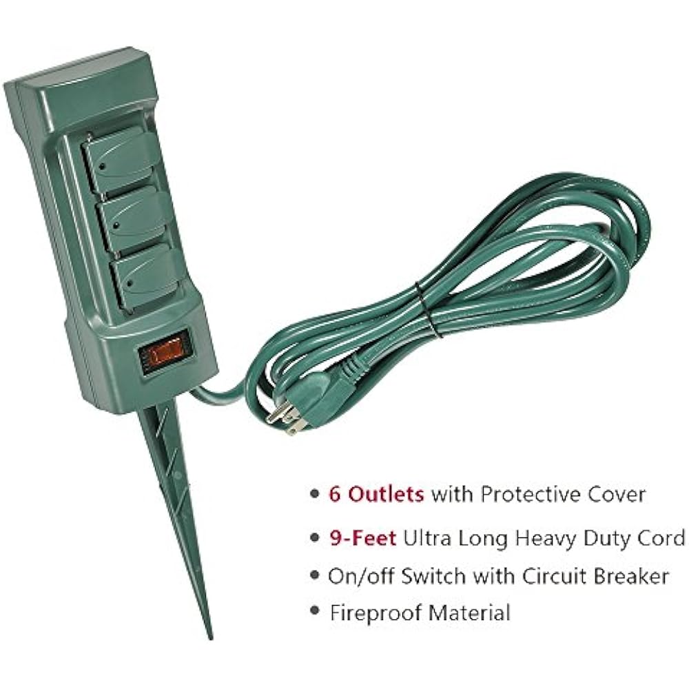 Outdoor Weatherproof Power Strip Cover On Off Switch, 6Outlet Yard