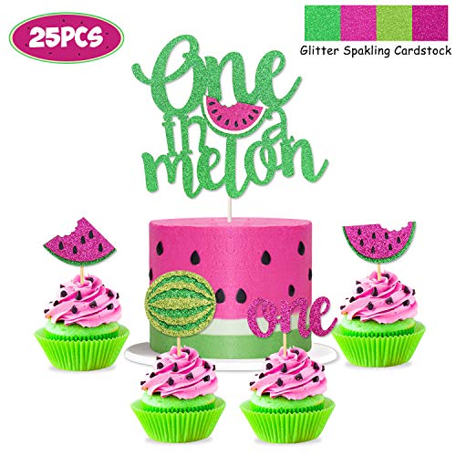 Yaaaaasss! Watermelon Cake Toppers Set of 25 One in a Melon Cupcake Decorations Baby Shower Girl 1st Birthday Supplies Glitter Summer Fruit Sweet to be One Themed Party - Thumbnail 6