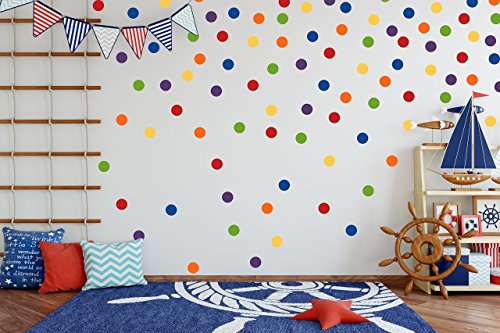 Polka Dot Wall Decals Multicolor Rainbow(220 2 inch Decals) Easy Peel and Stick Matte Finish Removable Decals Safe on Painted Walls