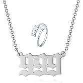 Angel Number Necklace Pendant Stainless Steel Lucky Number Necklace Choker 111 444 999 Number Open Rings Necklace Set for Women Girls Numerology Jewelry Birthday Gift 2Pcs