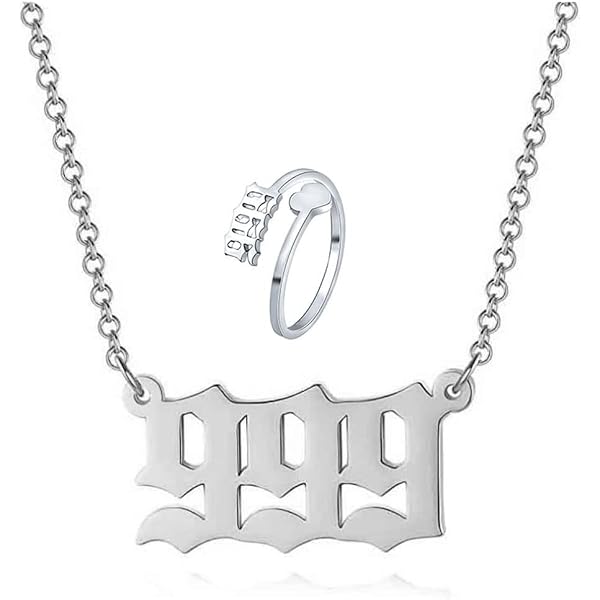 Angel Number Necklace Pendant Set - Stainless Steel Lucky Number Choker With Open Rings, 111 444 999 Etc, 2 Piece Gift For Women