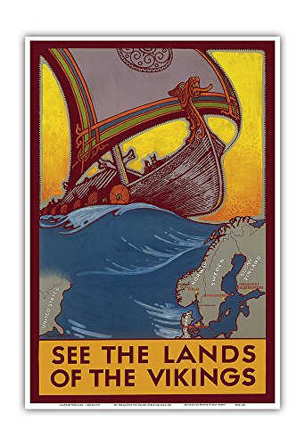 See the Land of the Vikings - Map of Scandinavia - Viking Ship - Vintage World Travel Poster by Ben Blessum c.1937 - Master Art Print - 13in x 19in