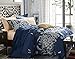 Nanko Duvet Cover Set Queen - Navy Blue Floral Printed, 3 Piece - 1200 TC Luxury Lightweight Microfiber Down Comforter Quilt Bedding Cover with Zipper, Ties - Modern Farmhouse Boho Style for Women