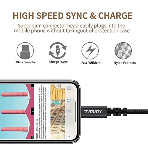 TIMMY iPhone Charger 3PACK 6Feet Nylon Braided Long USB Fast Charging Cable High Speed Connector Data Sync Transfer Cord Compatible with iPhone Xs Max/X/8/7/Plus/6S/6/SE/5S iPad Black - Thumbnail 4