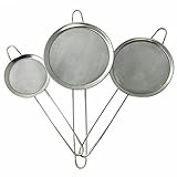 Lu Cucina Han-D Fine Tea Mesh Strainer, Food Safe Stainless Colander Sieve for Vegetables, Flour & Rice, Set of 3 Strainers