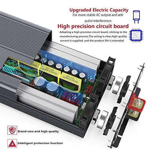 FLAMEZUM Pure Sine Wave Power Inverter 2000Watt 12V DC to 110V/120V